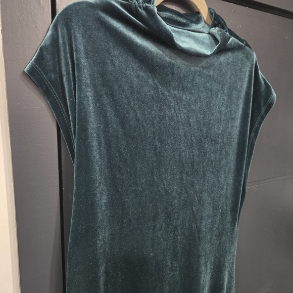 Teal Velvet Ruched Midi Dress with Side Slit Maya Cowl Neck XL Anthropologie Nwo - Picture 3 of 4